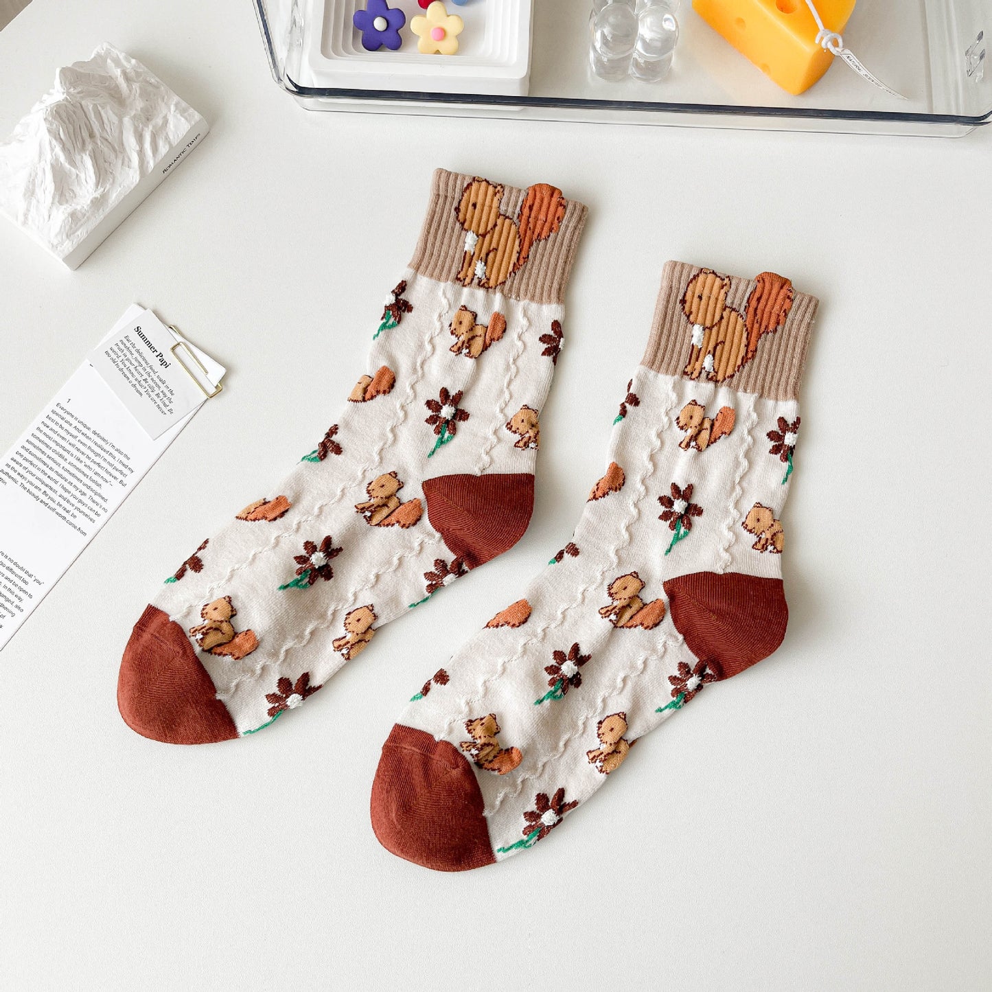 Cute Female INS Cotton Sports Cartoon Sweet Straight Board Socks