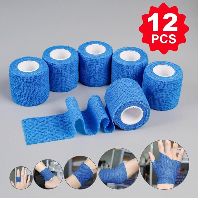 12Pcs Cohesive Elastic Bandage Adhesive Wrist Ankle Gauze Tape Vet Wrap 7.5cm