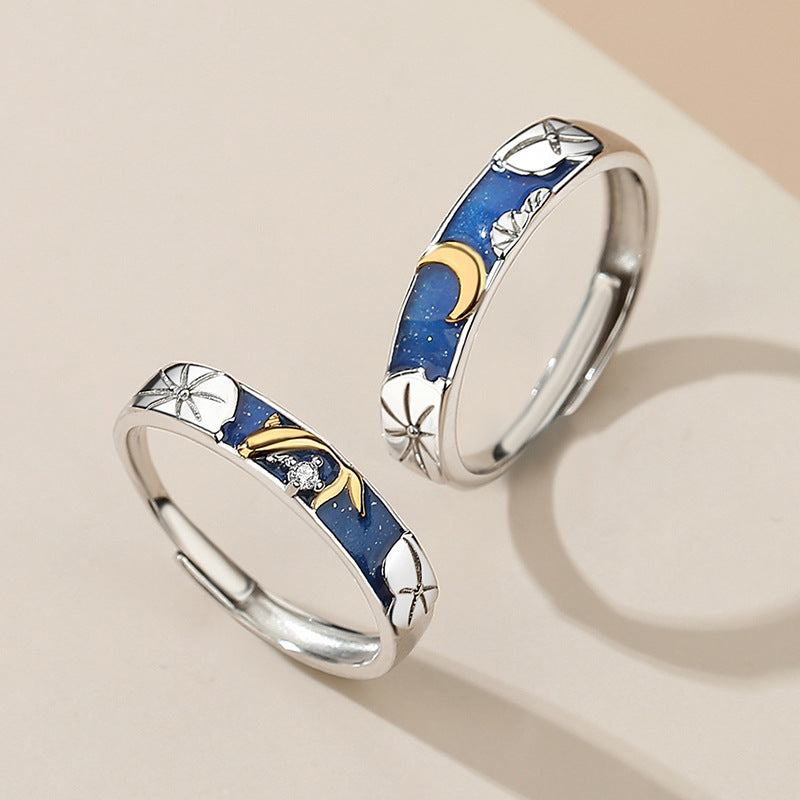 Lotus Pond Moonlight Couple Pair Ring Couple Style