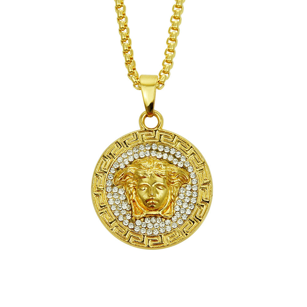 Mens Fashion Gold Portrait Necklace Pendant