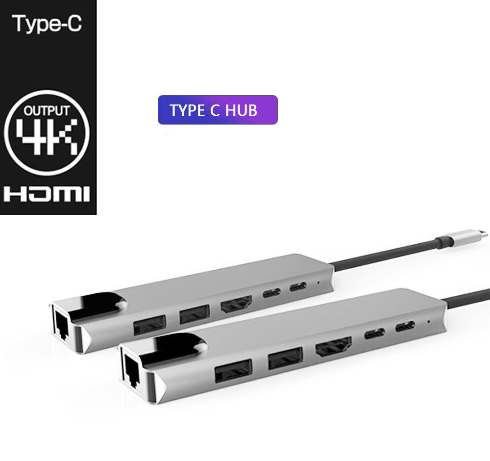 Type C To HDMI+USB3.0+PD 6 In 1 HUB Hub Rj45 Network Card Adapter