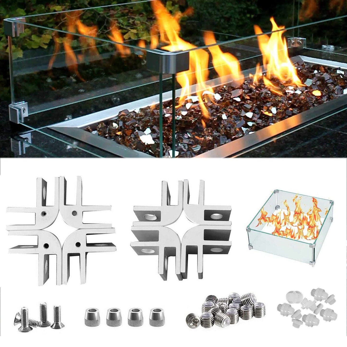 Fire Pit Wind Guard Glass Flame Guard Square Table Safety Screens Kit Outdoor