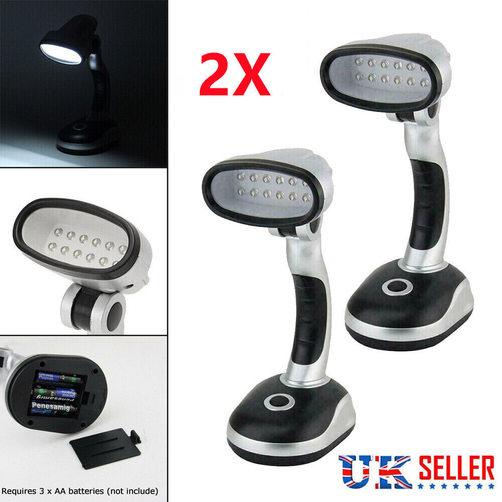 2x LED Bright Portable Lamp Battery Operated Desk Reading Work Table Light Gift