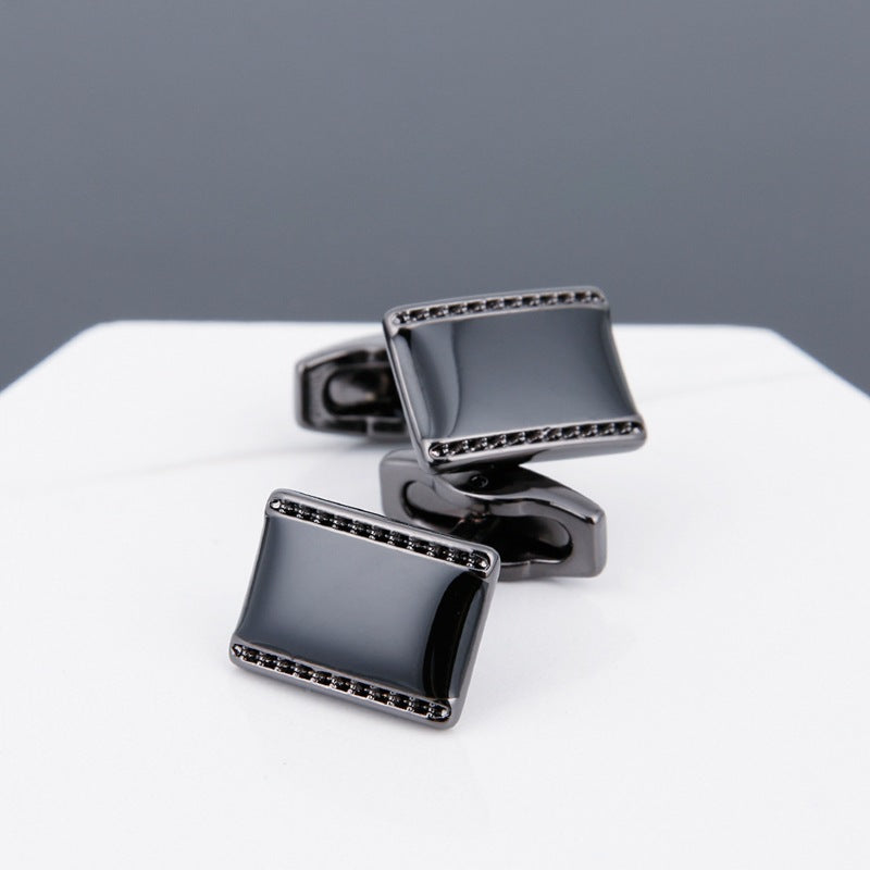 Mens Cufflinks Black Face Grey Copper Sleeve Stud