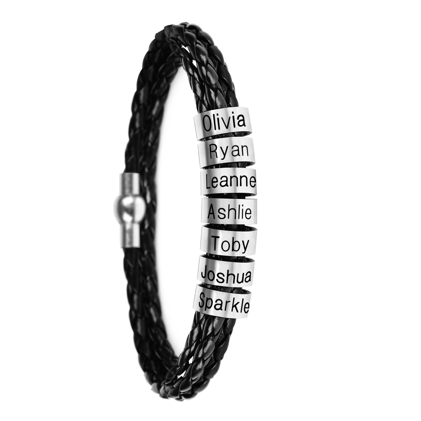 Personalized Mens Braided Genuine Leather Bracelet