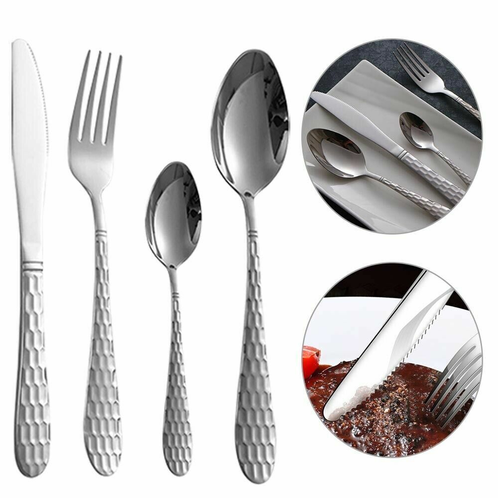 24pc Set Cutlery Set Flatware Stainless Steel Rounded Spoon Edge Dishwasher Safe