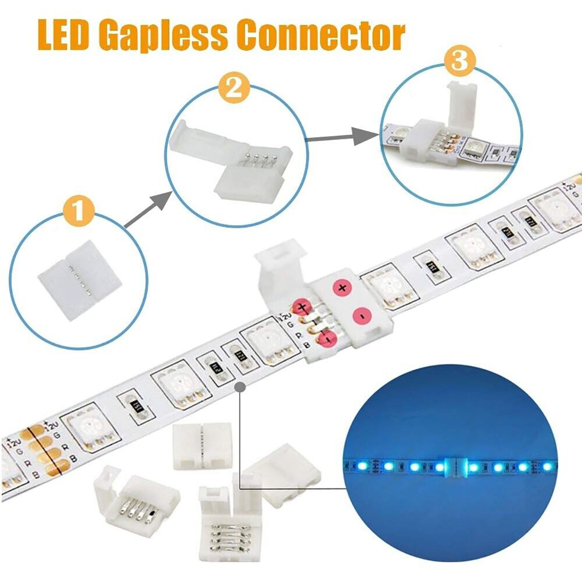 4 Pin  L Shape Connector Straight Connector Adapter For 5050 LED Strip Light