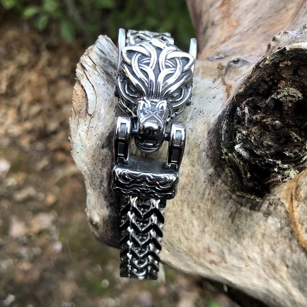 Mens Vintage Fashion Titanium Steel Viking Bracelet