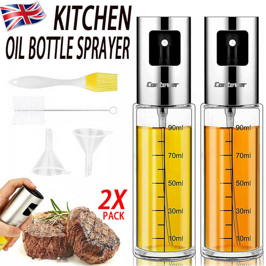 2PCS Stainless Oil Sprayer Cooking Mister Spray Fine Bottle Kitchen Tool UK