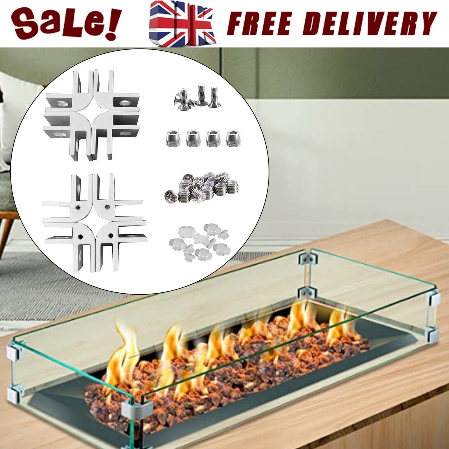 Fire Pit Wind Guard Glass Flame Guard Square Table Safety Screens Kit Outdoor