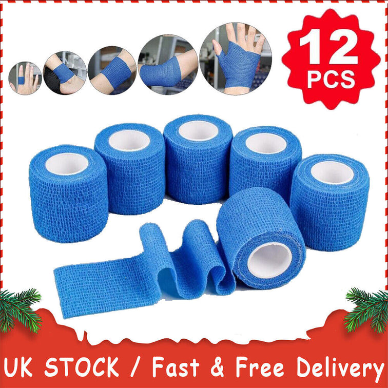 12Pcs Cohesive Elastic Bandage Adhesive Wrist Ankle Gauze Tape Vet Wrap 7.5cm