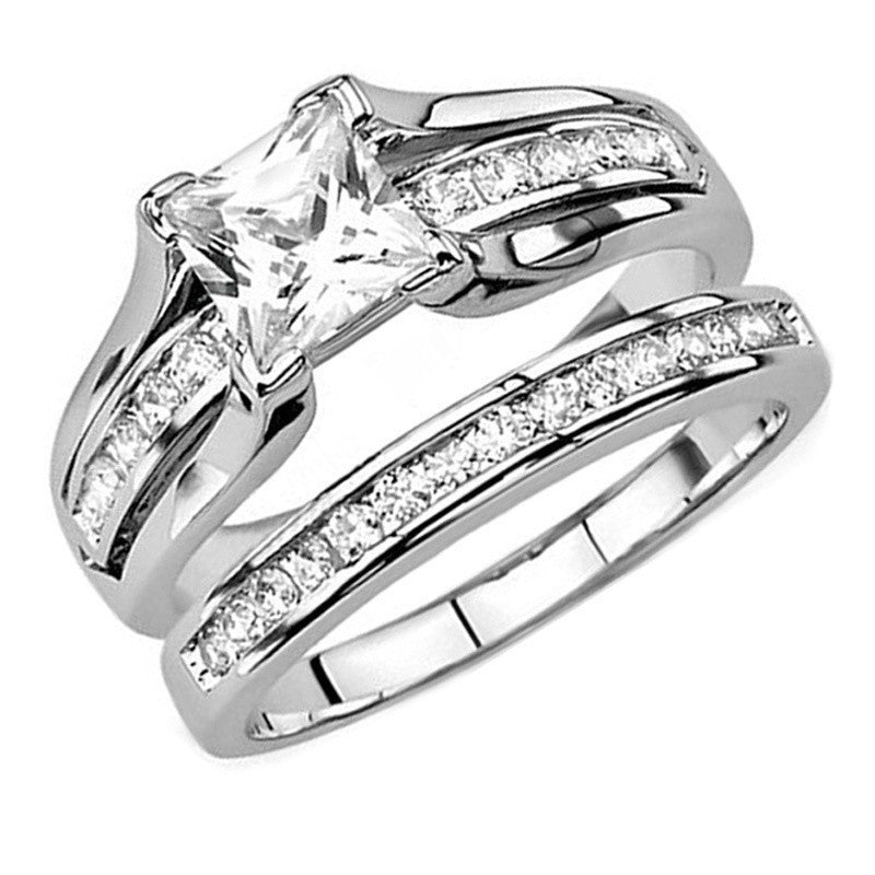 Silver Alloy Diamond Glossy Three Piece Ring