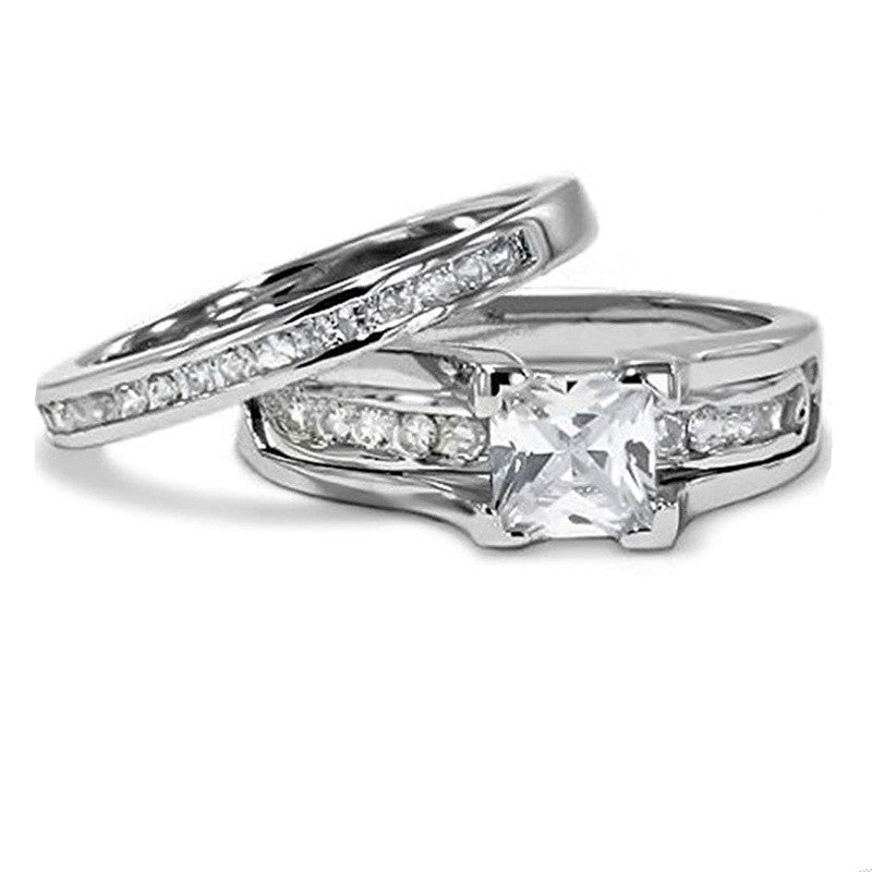 Silver Alloy Diamond Glossy Three Piece Ring