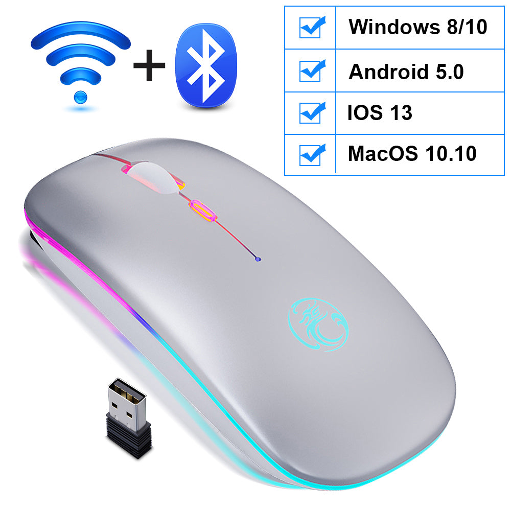 Rechargeable silent light emitting wireless mouse