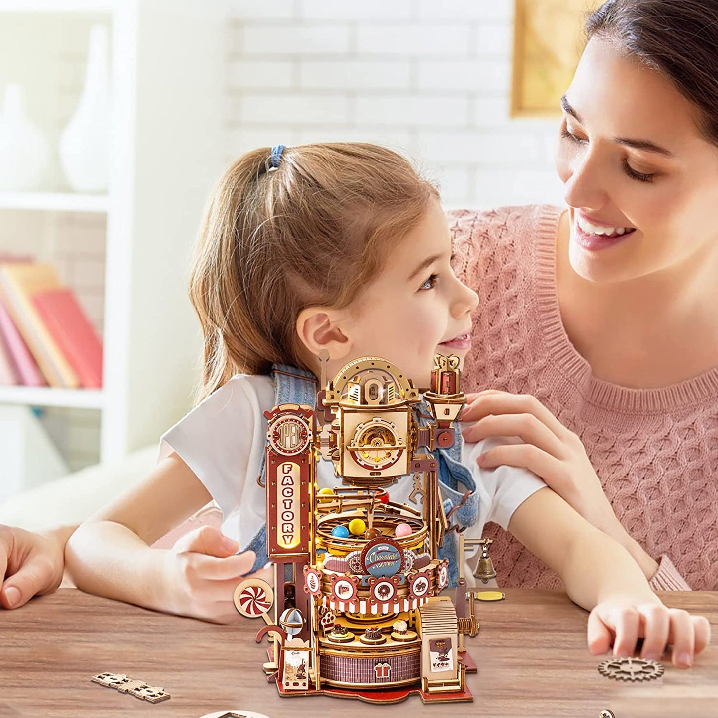 Robotime ROKR Marble Chocolate Factory 3D Wooden Puzzle Games Assembly Model Building Toys For Children Kids Adult Birthday Gift