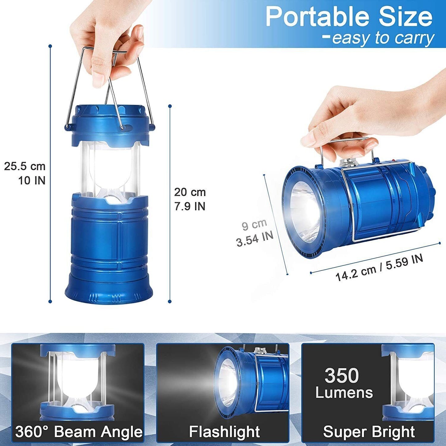 Portable Camping Torch Rechargeable Lantern Night Light Tent Lamp Solar Power