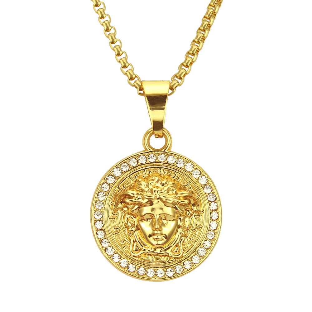 Mens Fashion Gold Portrait Necklace Pendant