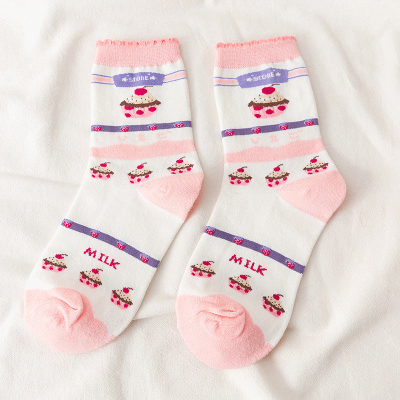 Mid-calf Autumn And Winter Pure Cotton Cartoon Cute Thigh High Socks