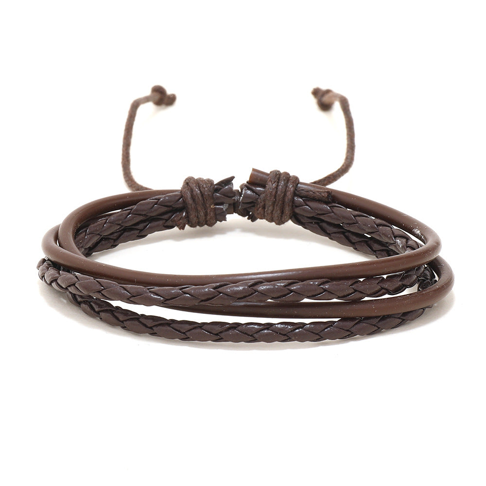 Mens Fashion Casual Multi-layer Leather Bracelet