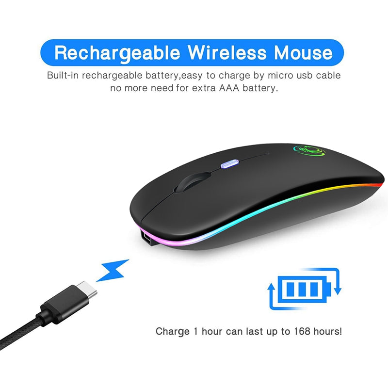 Rechargeable silent light emitting wireless mouse