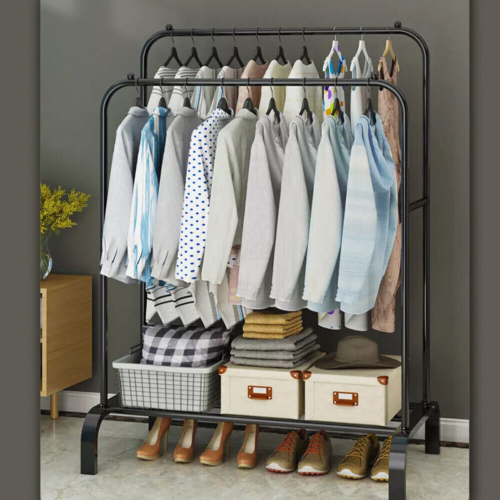 Heavy Duty Double Clothes Rail Hanging Rack Garment Display Stand Storage Shelf