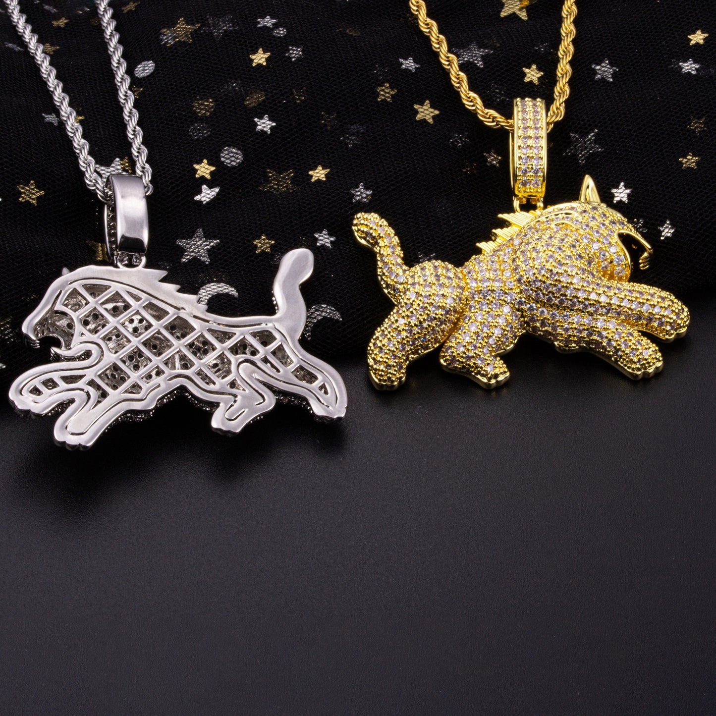 Hip Hop Full Zircon Mens Necklace Leopard Pendant