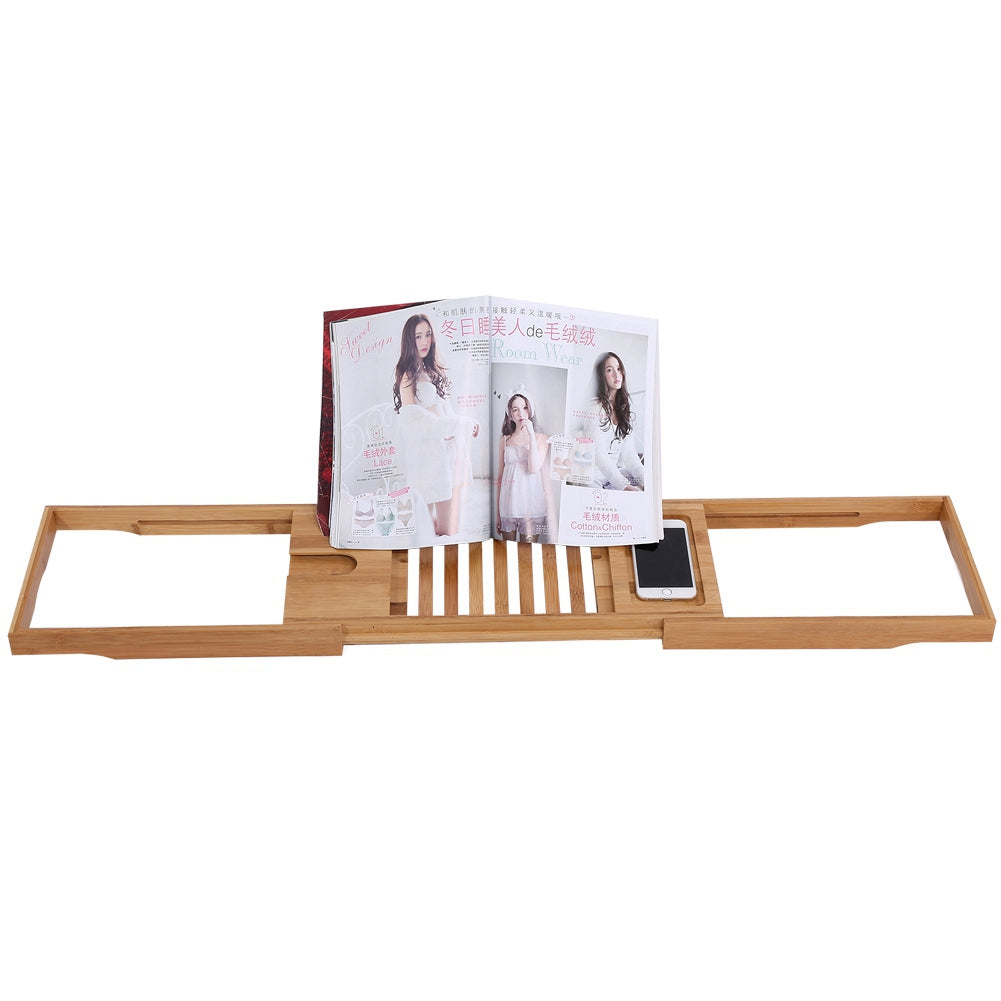 1Pc Extendable Bamboo Bathtub Rack Shelf Bathroom Shower Tub Caddy Book Reading Tray Stand New