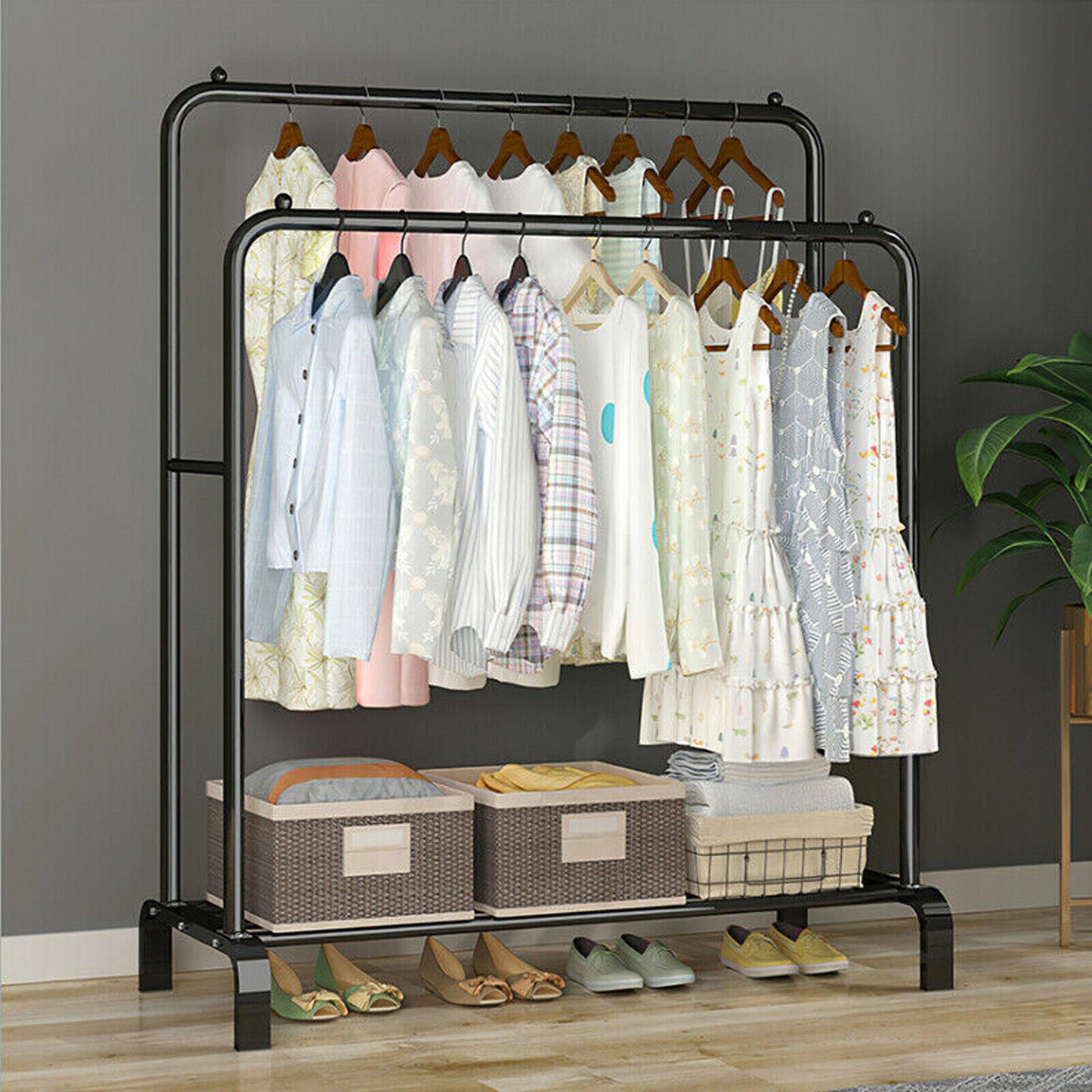 Heavy Duty Double Clothes Rail Hanging Rack Garment Display Stand Storage Shelf