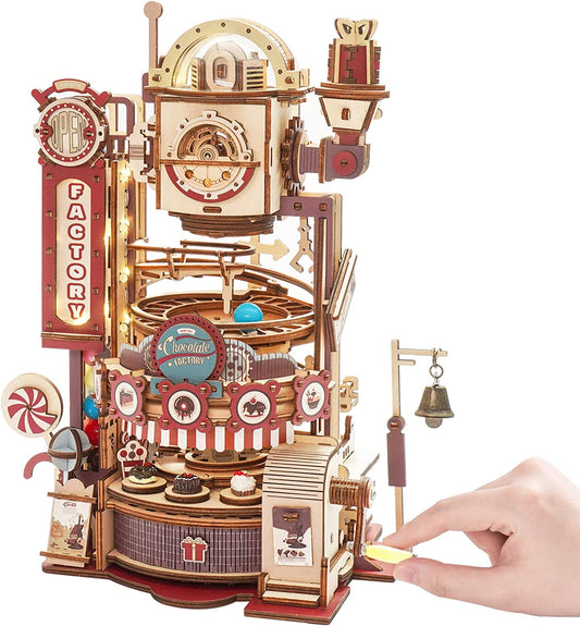 Robotime ROKR Marble Chocolate Factory 3D Wooden Puzzle Games Assembly Model Building Toys For Children Kids Adult Birthday Gift