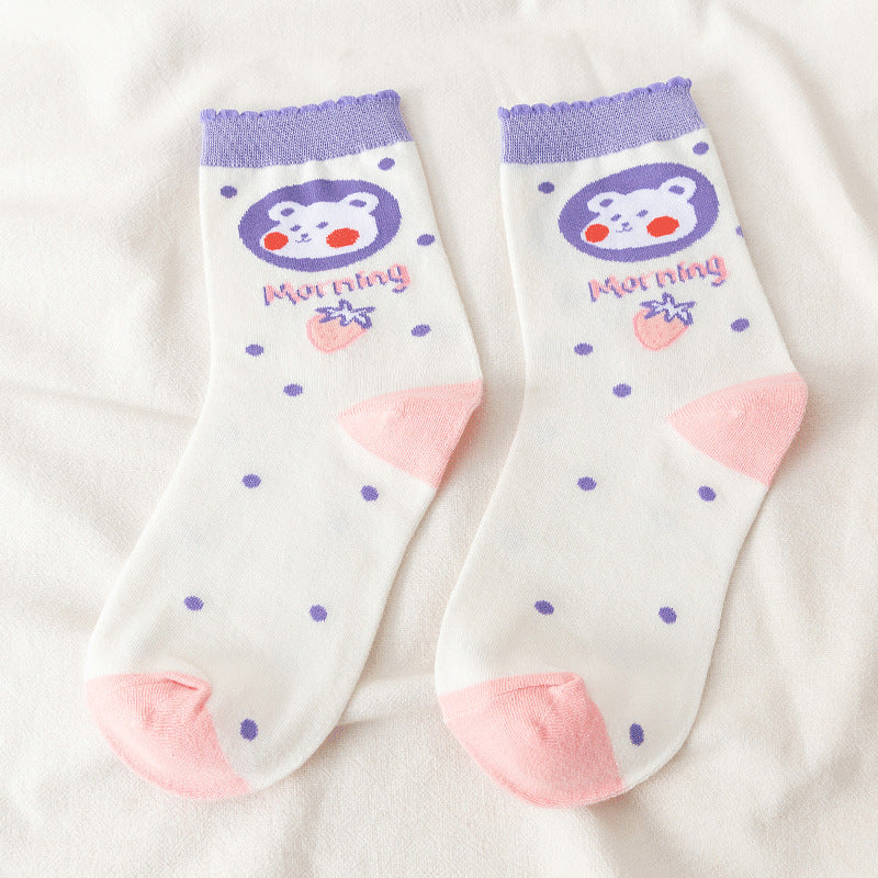 Mid-calf Autumn And Winter Pure Cotton Cartoon Cute Thigh High Socks