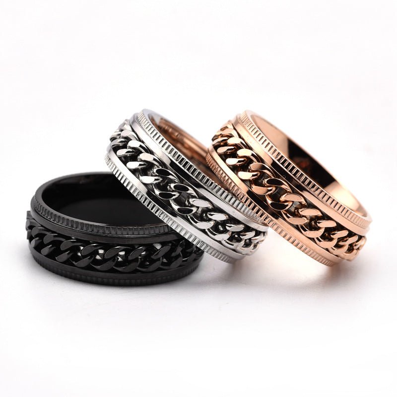 Mens Stainless Steel Spinner Rings Men Cool Fidget Band