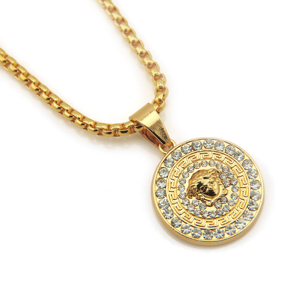 Mens Fashion Gold Portrait Necklace Pendant