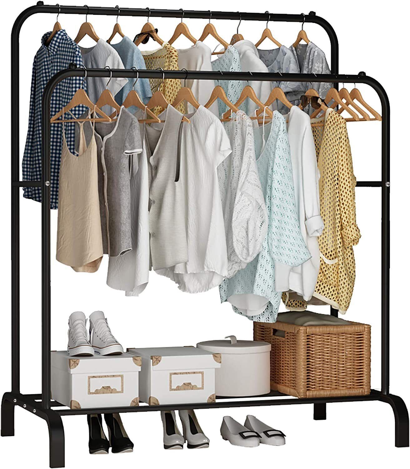 Heavy Duty Double Clothes Rail Hanging Rack Garment Display Stand Storage Shelf