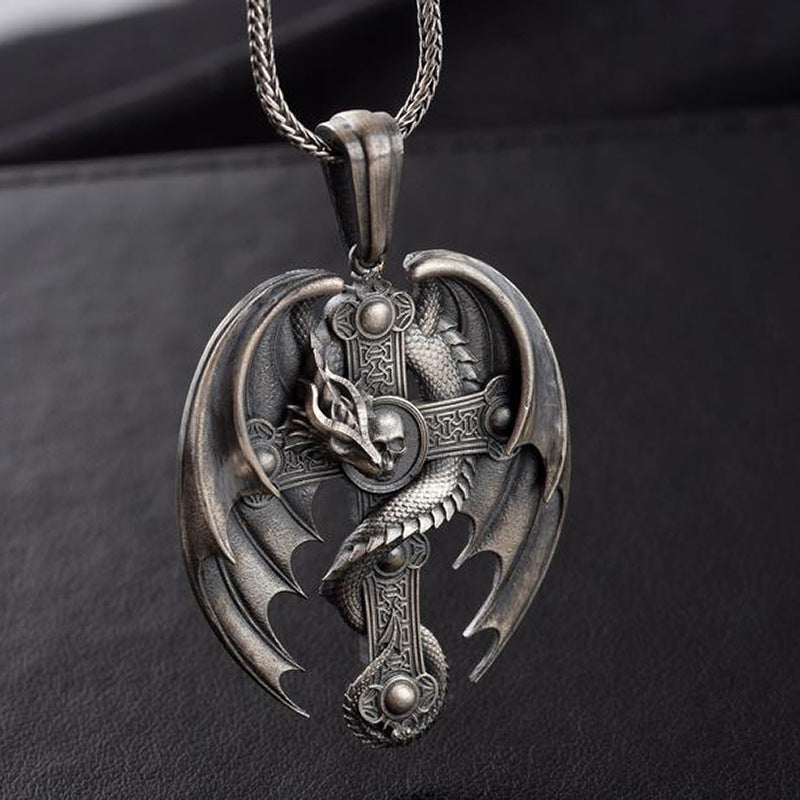 Skeleton Wing Pendant Mens Retro Necklace