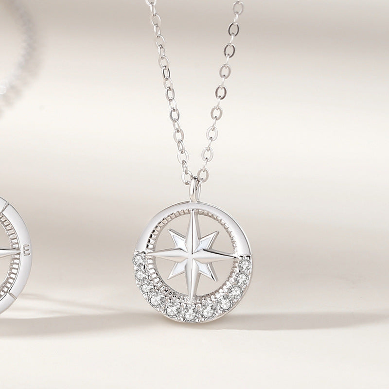 Pair Of Mansing Star Compass Couple Necklaces Sterling Silver