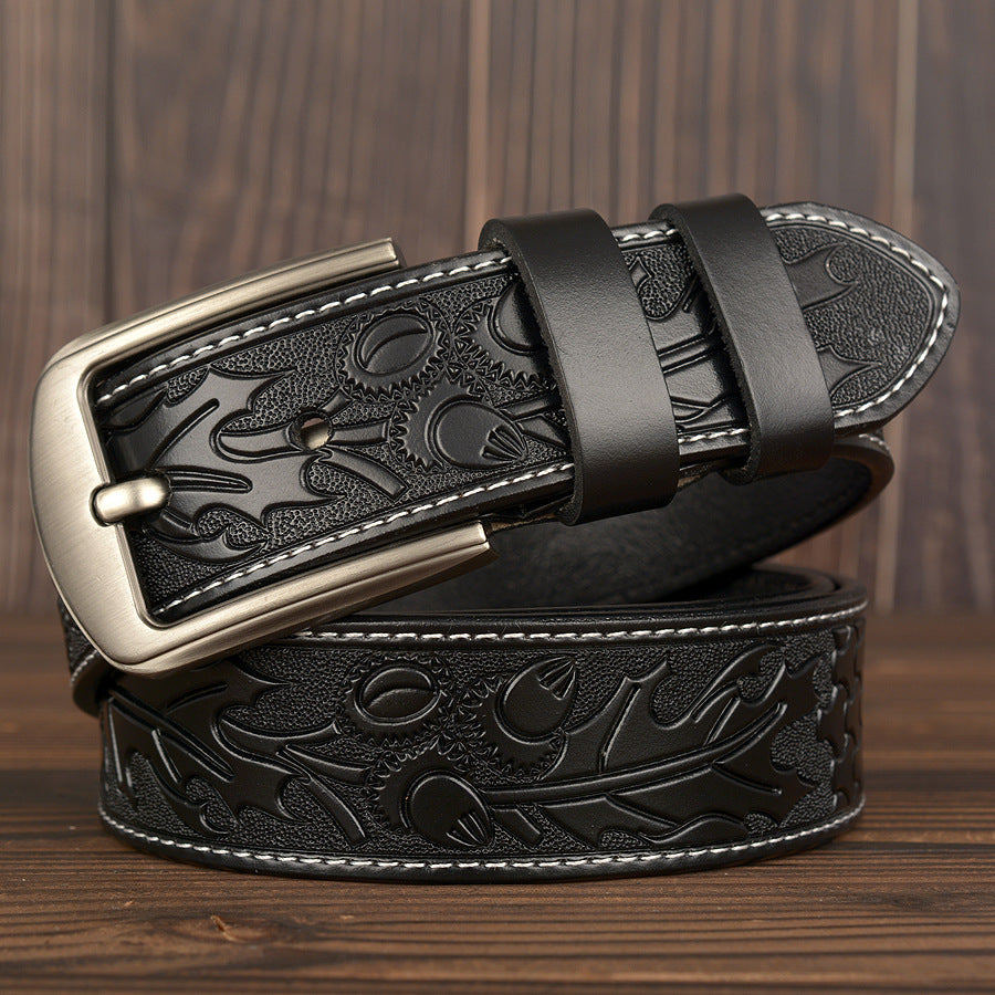 Carved Craft Men's Cowhide Belt Personality Embossed