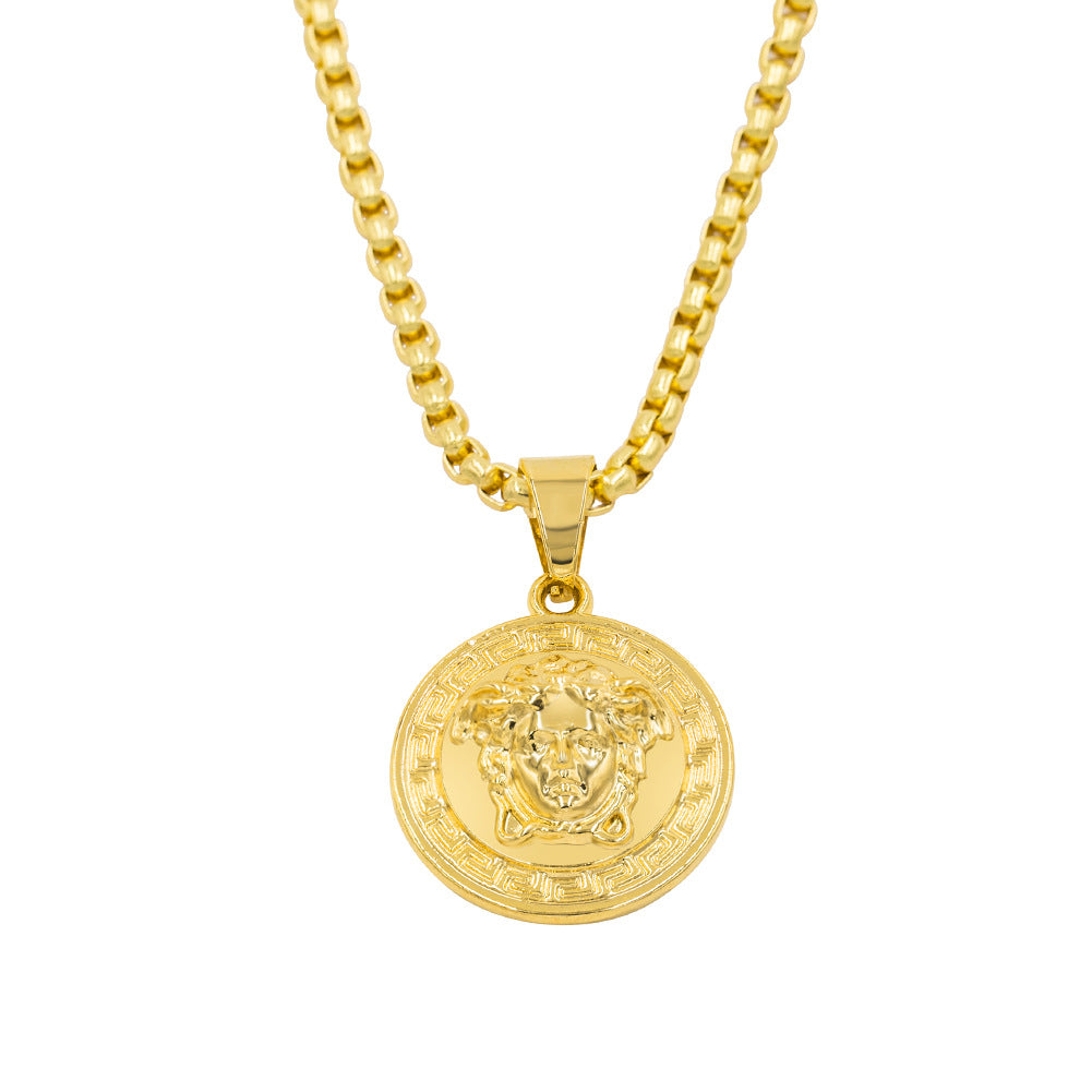 Mens Fashion Gold Portrait Necklace Pendant