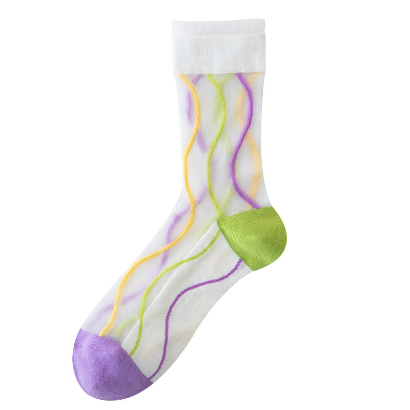 Spring And Summer Glass Silk Crystal Socks Women's Boneless Middle Tube Breathable