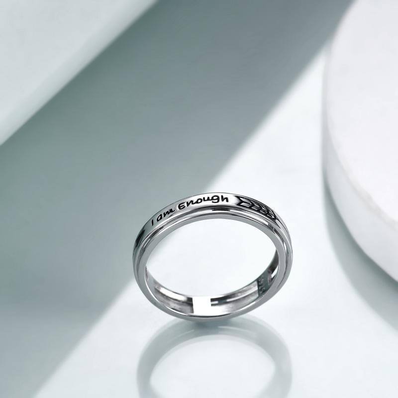 Anxiety Ring Sterling Silver Fidget Ring for Anxiety i Am Enough Inspirational Spinner Ring Stress Relief Rings for Women Mens