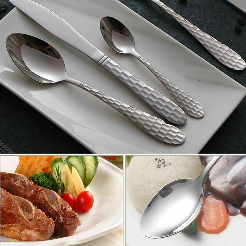 24pc Set Cutlery Set Flatware Stainless Steel Rounded Spoon Edge Dishwasher Safe