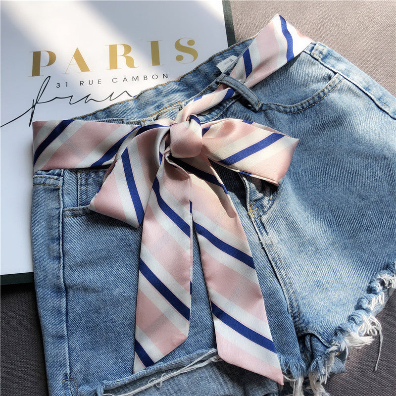 Narrow Silk Scarf Women's Long Streamer Tie Bag Decorative Ribbon Belt