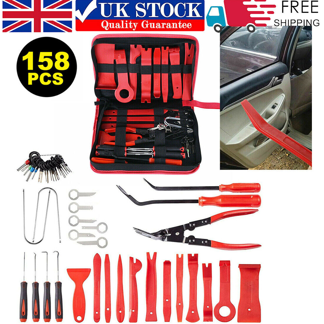 158Pcs Car Door Trim Panel Removal Molding Pry Install Tool Interior Clip Set UK