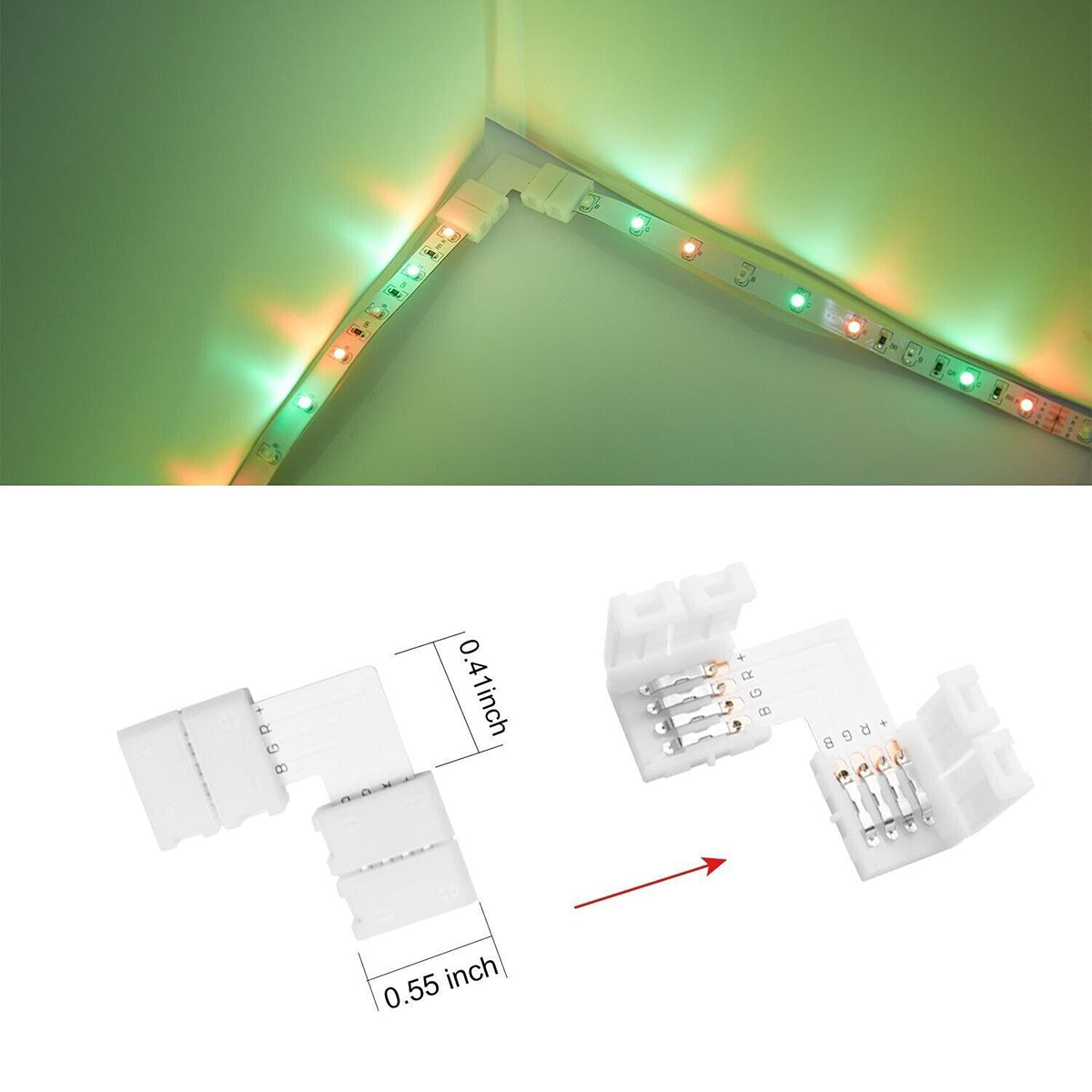 4 Pin  L Shape Connector Straight Connector Adapter For 5050 LED Strip Light