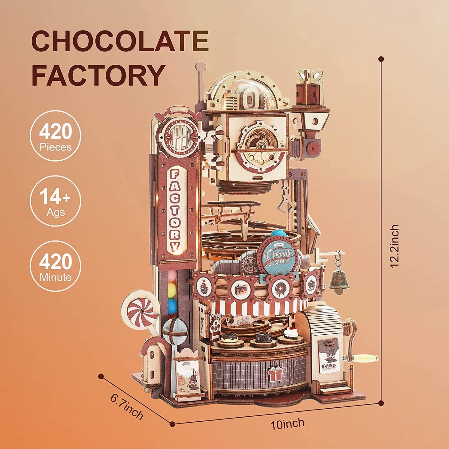 Robotime ROKR Marble Chocolate Factory 3D Wooden Puzzle Games Assembly Model Building Toys For Children Kids Adult Birthday Gift