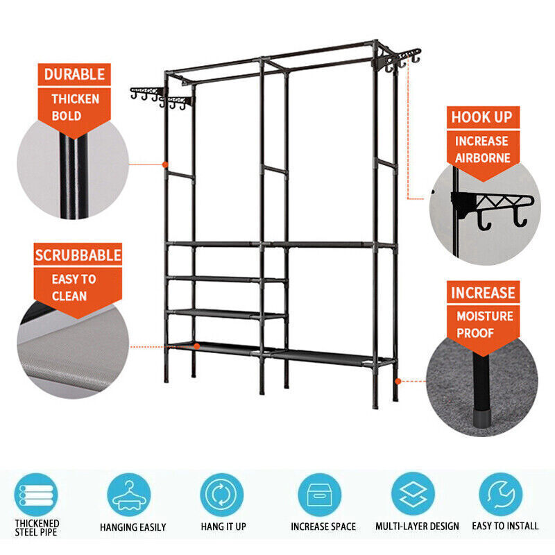 Heavy Duty Metal Clothes Rail Storage Garment Shelf Hanging Display Stand Rack