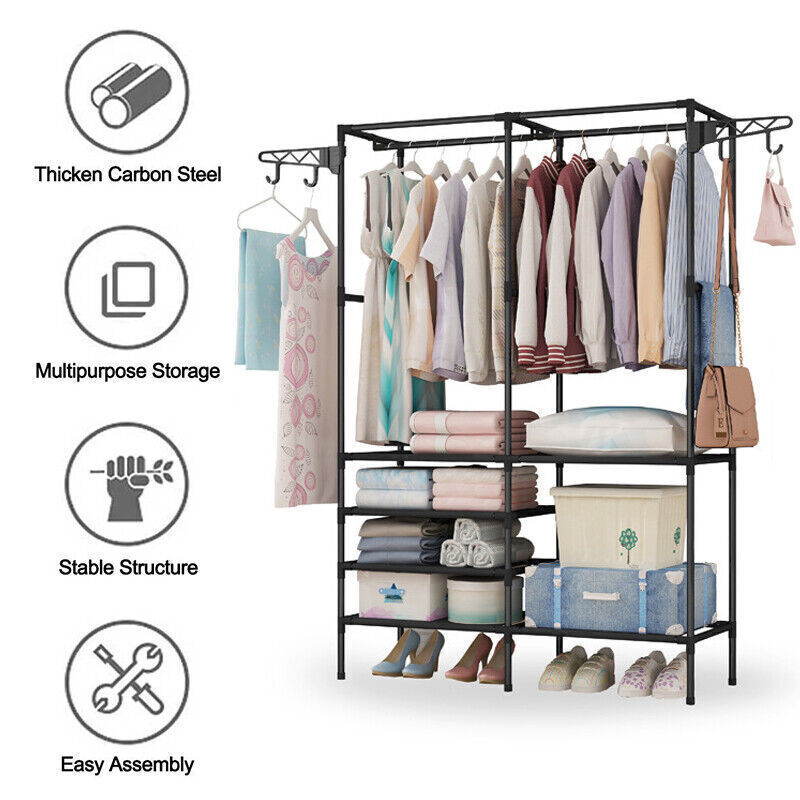 Heavy Duty Metal Clothes Rail Storage Garment Shelf Hanging Display Stand Rack