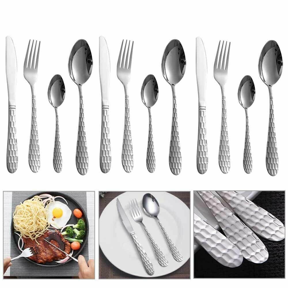 24pc Set Cutlery Set Flatware Stainless Steel Rounded Spoon Edge Dishwasher Safe