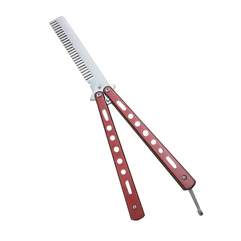 Outdoor Foldable Comb Stainless Steel Practice Training Butterfly Knife Comb Beard Moustache Brushe Salon Hairdressing Hair Styling Tool