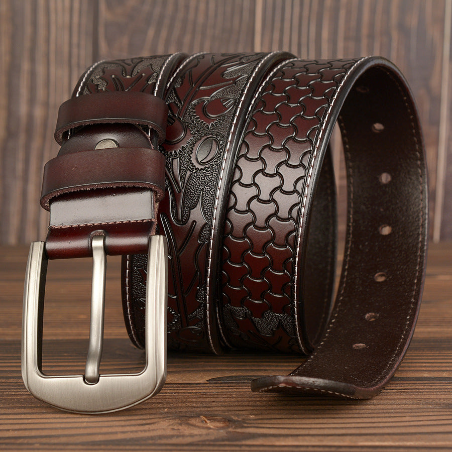 Carved Craft Men's Cowhide Belt Personality Embossed