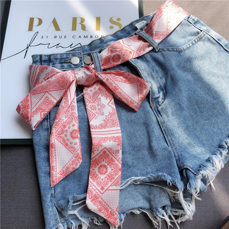 Narrow Silk Scarf Women's Long Streamer Tie Bag Decorative Ribbon Belt